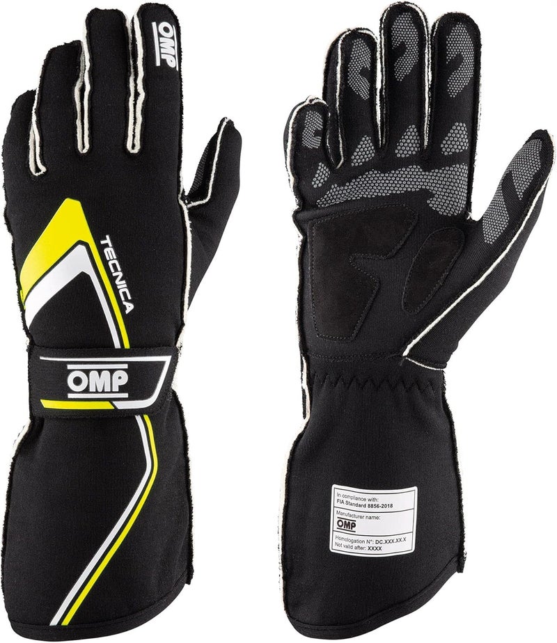 OMP قفازات سباق OMP Tecnica، سوداء | صفراء، مقاس S [US 9] - Image 1
