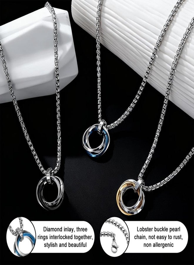 GUSTAVE® 3Pcs Necklace For Men Women Three Ring Pendant Necklace Titanium Steel Multi Color Combos Interlocking Circles Necklaces for Woman Man - Image 3