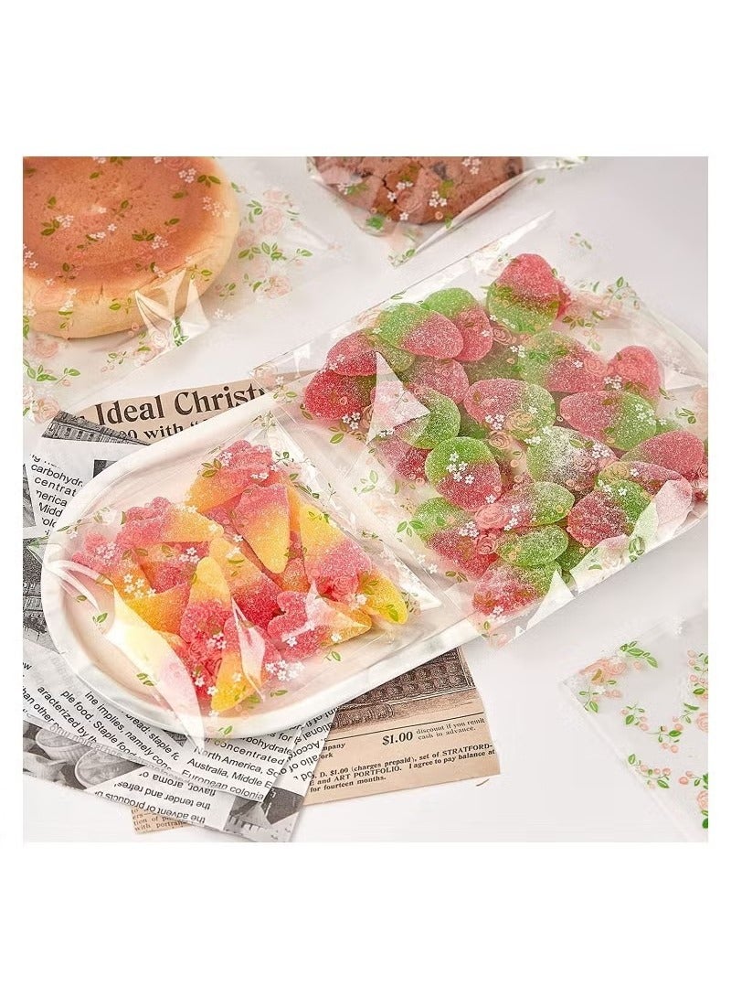 Self Adhesive Cookie Bags, Plastic Clear Treat Bags Sealable Candy Bags for Packaging Candy Cookies Bakery Party Favor Gift Giving, Small Bags for Cookies, Sweets, Jewelry (Floral Rose, 3.9 x 3.9")  - Image 2