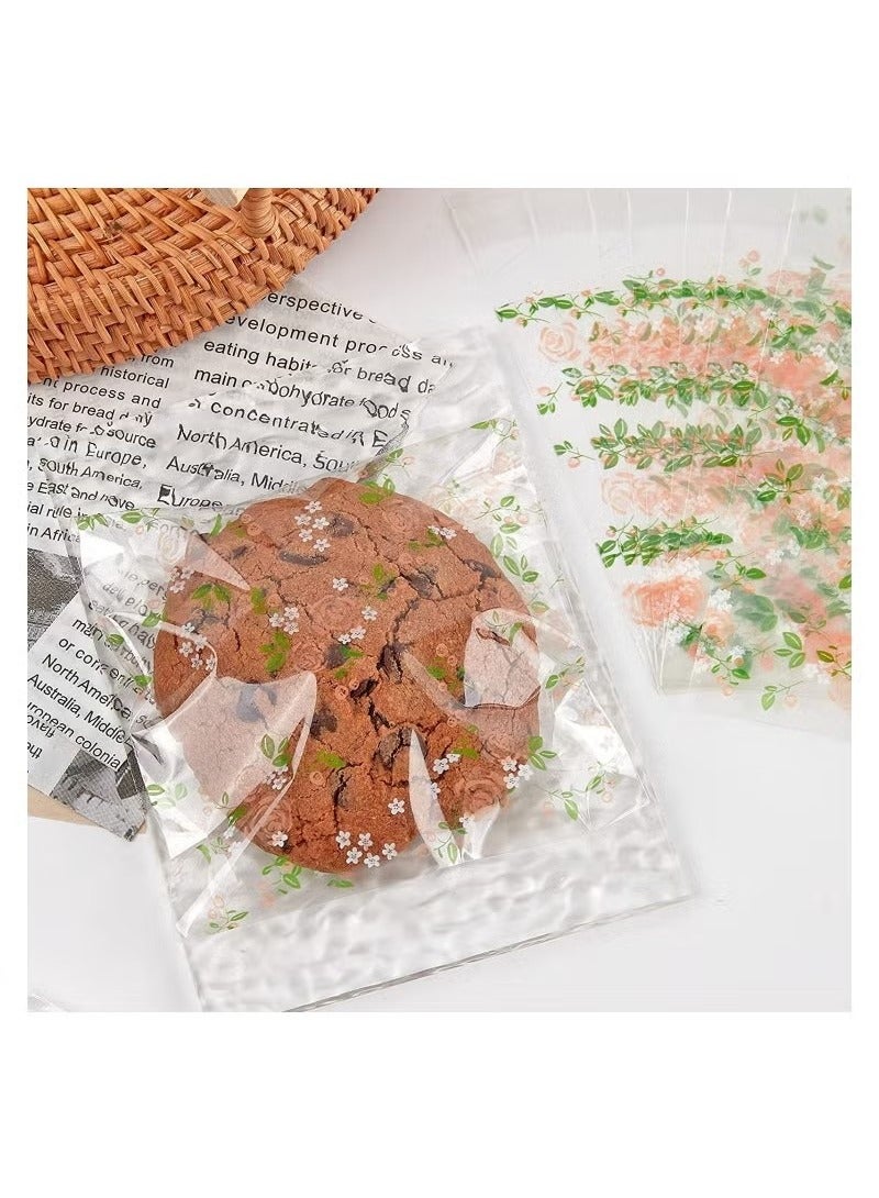 Self Adhesive Cookie Bags, Plastic Clear Treat Bags Sealable Candy Bags for Packaging Candy Cookies Bakery Party Favor Gift Giving, Small Bags for Cookies, Sweets, Jewelry (Floral Rose, 3.9 x 3.9")  - Image 4