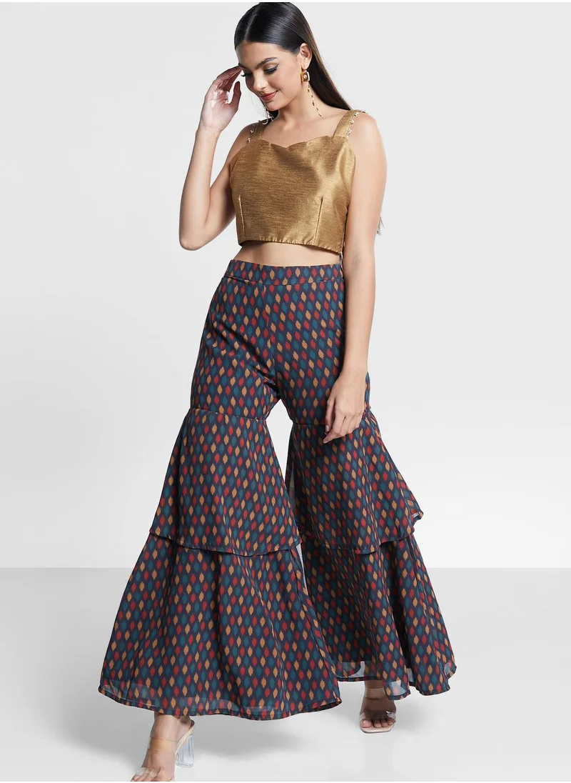 indya Printed Layered Sharara Pants