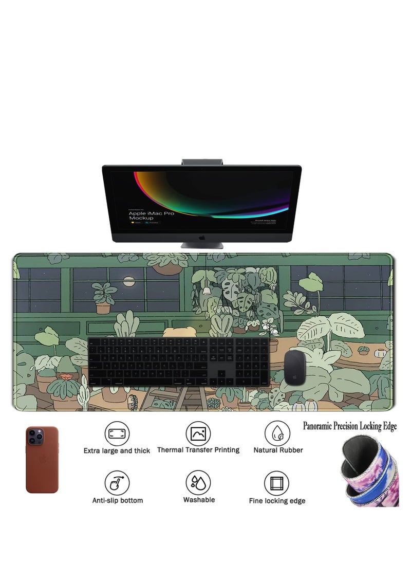 SYOSI Cute Desk Mat Kawaii Bear XL Large Gaming Mouse Pads  Desk Mats Pads on top of Desks Mousepad Cute Anime Plant Desk Protector 31.5x11.8 in Aesthetic Brown and Green Forest Keyboard Pad  - Image 3