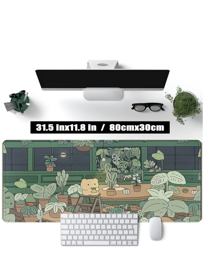 SYOSI Cute Desk Mat Kawaii Bear XL Large Gaming Mouse Pads  Desk Mats Pads on top of Desks Mousepad Cute Anime Plant Desk Protector 31.5x11.8 in Aesthetic Brown and Green Forest Keyboard Pad  - Image 2
