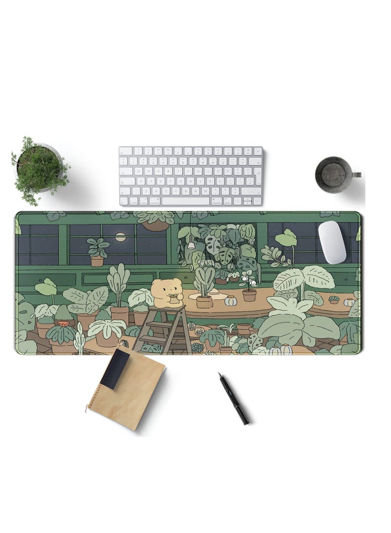 SYOSI Cute Desk Mat Kawaii Bear XL Large Gaming Mouse Pads  Desk Mats Pads on top of Desks Mousepad Cute Anime Plant Desk Protector 31.5x11.8 in Aesthetic Brown and Green Forest Keyboard Pad  - Image 1