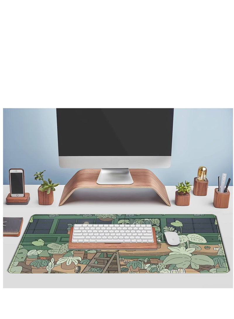 SYOSI Cute Desk Mat Kawaii Bear XL Large Gaming Mouse Pads  Desk Mats Pads on top of Desks Mousepad Cute Anime Plant Desk Protector 31.5x11.8 in Aesthetic Brown and Green Forest Keyboard Pad  - Image 5