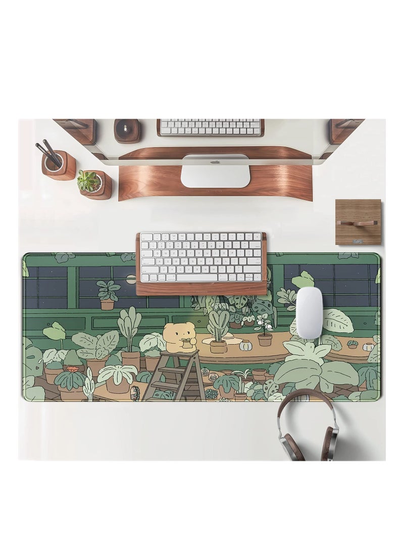 SYOSI Cute Desk Mat Kawaii Bear XL Large Gaming Mouse Pads  Desk Mats Pads on top of Desks Mousepad Cute Anime Plant Desk Protector 31.5x11.8 in Aesthetic Brown and Green Forest Keyboard Pad  - Image 4