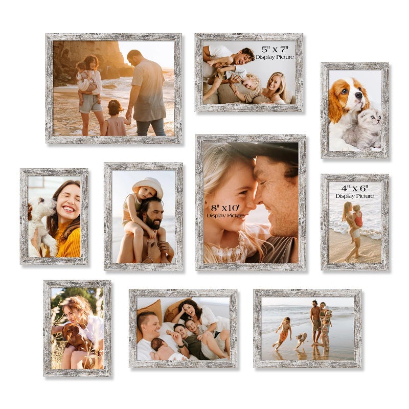 TWING 10 Pack Picture Frames Collage Wall Decor, Gallery Wall Rustic Picture Frame Set for Wall or Tabletop Display, Multi Sizes with Two 8x10, Four 5x7, and Four 4x6 Photo Frames - Image 1