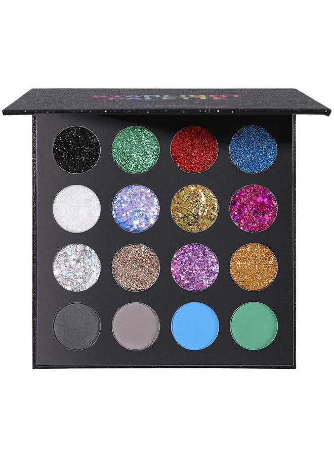 Ucanbe Glitter Eyeshadow Makeup Palette - 12 Face Body Chunky & Fine Pressed Glitter + 4 Eye Shadow Powder Make Up Pallet For Theater Party Cosplay Halloween Christmas, Highly Pigmented Ultra Shimmer  - Image 1