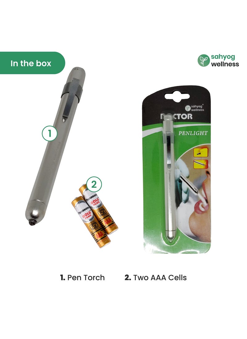 Sahyog Wellness Sahyog Wellness Metal Mini Medical Pocket Pen Torch Having Yellow Light Silver  - Image 5