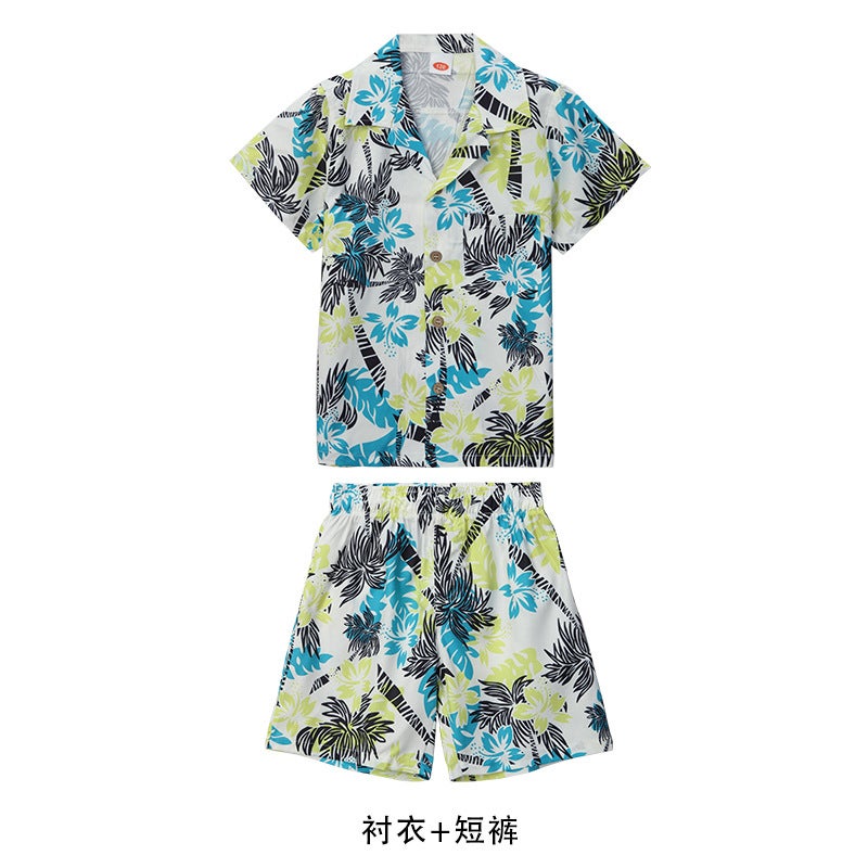 Couple''s summer wear 2024 seaside beach camping design Super fairy short sleeve shirt sling dress holiday set - Image 1