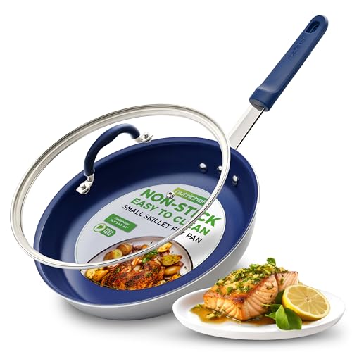 NutriChef 8 Fry Pan With Lid Small Skillet Nonstick Frying Pan With Lid Silicone Handle Ceramic Coating Blue Silicone Handle StainResistant And Easy To Clean Professional Home Cookware