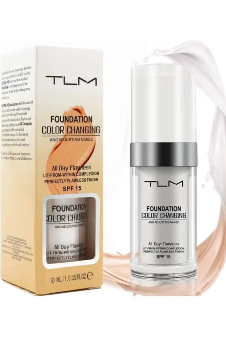 TLM Colour Changing Foundation for Different Skin Tone, Foundation Makeup Base Nude Face Liquid Full Coverage Concealer, TLM Concealer Cover Cream - Image 1