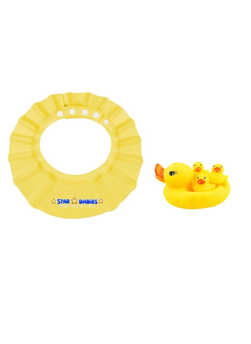 STAR BABiES Star Babies - Combo Pack of 2- Adjustable Shower Cap with Rubber Duck Toy (4pcs set) - Yellow  - Image 1