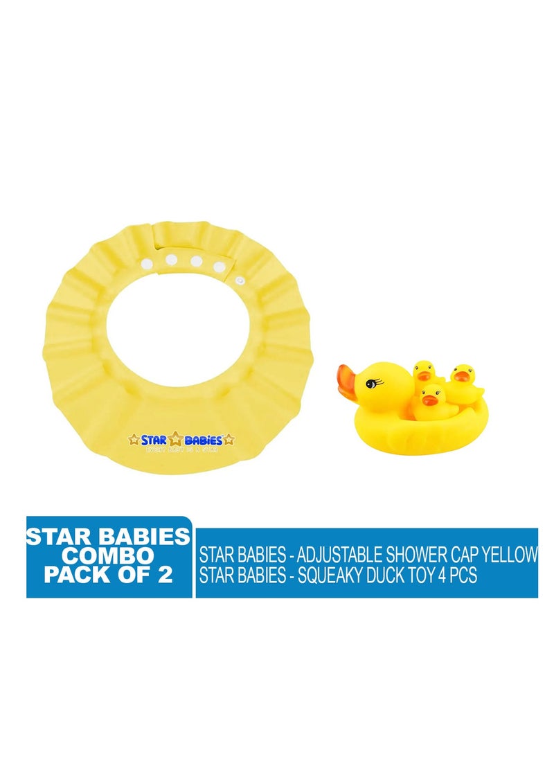 STAR BABiES Star Babies - Combo Pack of 2- Adjustable Shower Cap with Rubber Duck Toy (4pcs set) - Yellow  - Image 2