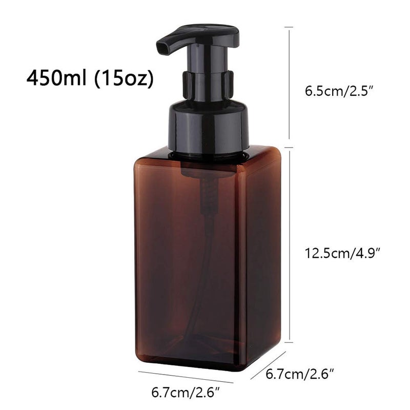 UUJOLY Foaming Soap Dispenser, 450ml (15oz) Refillable Pump Bottle Plastic for Liquid Soap, Shampoo, Body Wash (2 Pcs) (Amber) - Image 3