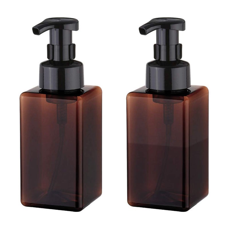 UUJOLY Foaming Soap Dispenser, 450ml (15oz) Refillable Pump Bottle Plastic for Liquid Soap, Shampoo, Body Wash (2 Pcs) (Amber) - Image 1