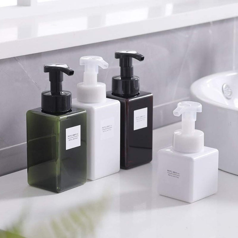 UUJOLY Foaming Soap Dispenser, 450ml (15oz) Refillable Pump Bottle Plastic for Liquid Soap, Shampoo, Body Wash (2 Pcs) (Amber) - Image 5