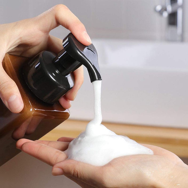UUJOLY Foaming Soap Dispenser, 450ml (15oz) Refillable Pump Bottle Plastic for Liquid Soap, Shampoo, Body Wash (2 Pcs) (Amber) - Image 2