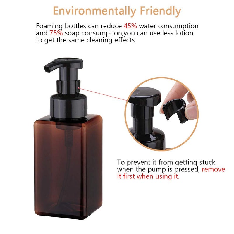 UUJOLY Foaming Soap Dispenser, 450ml (15oz) Refillable Pump Bottle Plastic for Liquid Soap, Shampoo, Body Wash (2 Pcs) (Amber) - Image 4