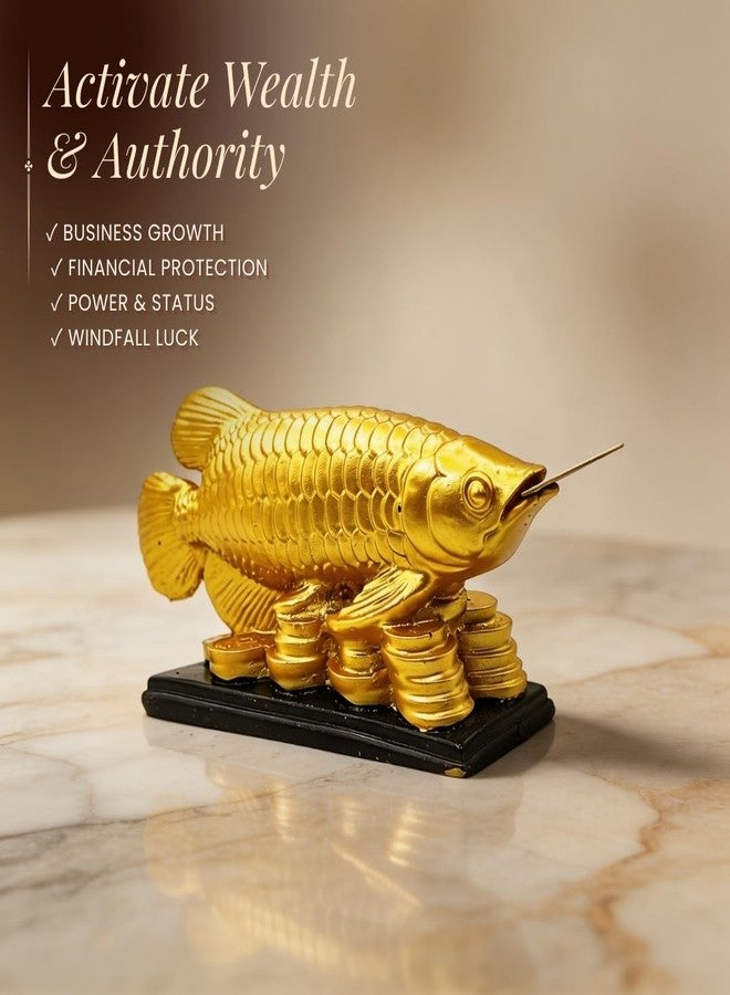 Plus Value Feng Shui Golden Arowana Fish Statue Showpiece with Coin in Mouth Wealth Symbol, Protects Mishaps, Troubles Vastu Products Home & Office Decor Decoration Gifting (Fiber) - Image 3