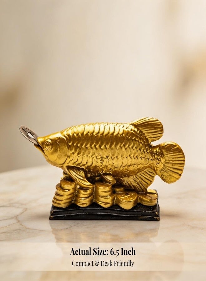 Plus Value Feng Shui Golden Arowana Fish Statue Showpiece with Coin in Mouth Wealth Symbol, Protects Mishaps, Troubles Vastu Products Home & Office Decor Decoration Gifting (Fiber) - Image 5