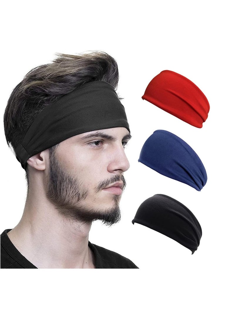 ECVV 3PCS Absorbent Sport Sweat Headbands For Men Women Unisex Quick Drying and Non-Slip Stretchy Moisture Wicking Sweatbands Solid Color Elastic Hair Bands for Basketball, Yoga, Exercise, Workout - Image 1