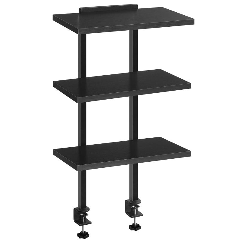 MAHANCRIS Clamp On Desk Organizer, 3-Tier Desktop Bookshelf, Adjustable Desk Storage Shelf, Metal Frame, for Office, Study and Game Room, Black DSBK3601 - Image 1