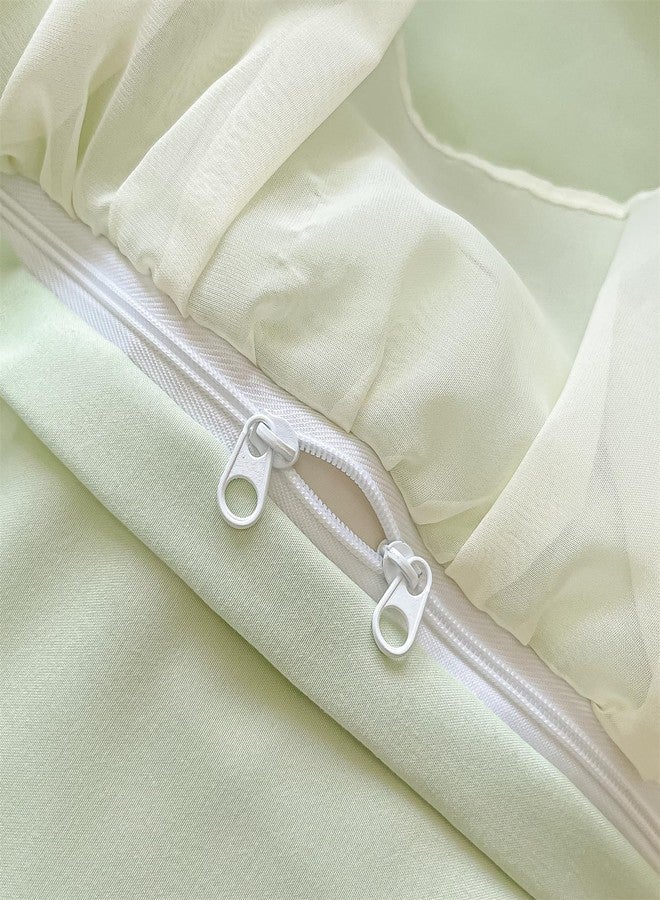 MOOWOO Chic Lace Bedding with Lovely Bow-Romantic Ruffle Duvet Cover Set, 3 Piece Comforter Duvet Cover with Zipper Closure, French Princess Style,Coquette Room Decor-Green,Full Size - Image 5