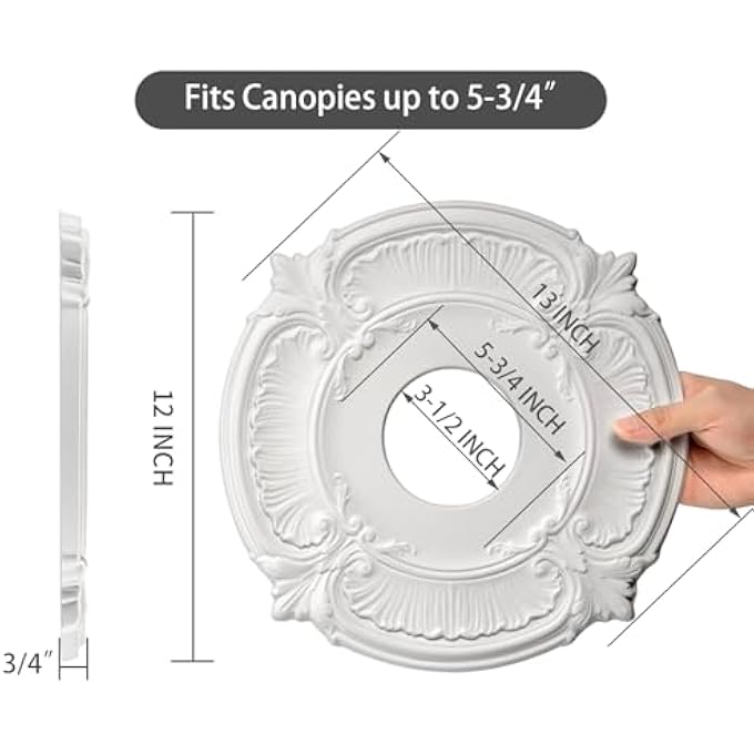2 PACK WHITE HOME LIGHTING CEILING MEDALLIONS MOLDED PLASTIC, 13"OD X 3-1/2"ID X 3/4" P - Image 3