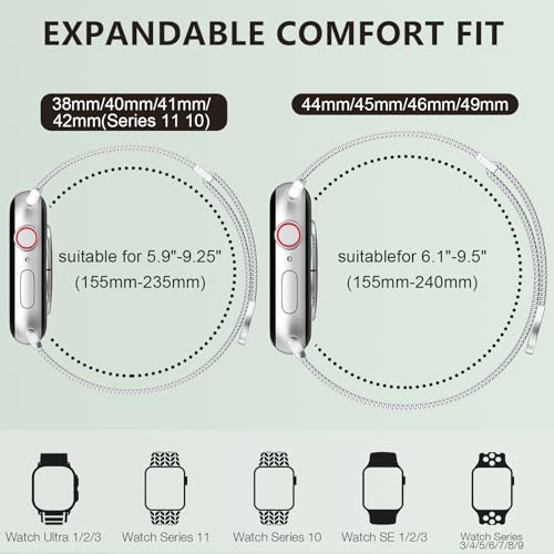 MARGE PLUS Compatible with Apple Watch Band 38mm 40mm 41mm 42mm 44mm 45mm 46mm 49mm Women Men, Stainless Steel Mesh Loop Magnetic Clasp Replacement for iWatch Series 11 10 9 8 7 6 5 4 SE3 SE2 Ultra 3 - Image 2
