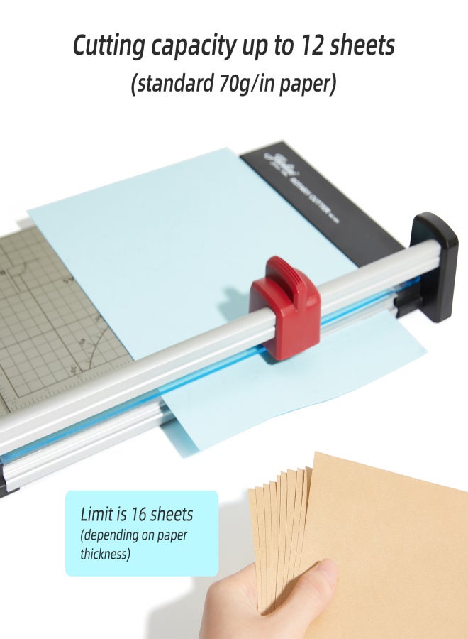 A4 Rotary Paper Trimmer Multi-Functional Paper Photo Cutter with 12 Sheets Cutting Capacity 12.2 Inch Cut Length for Craft Paper Photo Scrapbook School Office Studio Supply - Image 2