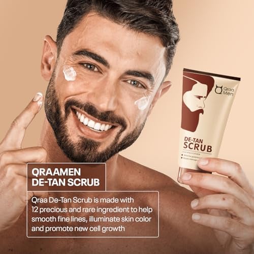 Qraa Men De Tan Pack with De Tan Scrub For Skin Lightening Brightening | Dirt & Blackhead Removal |Tan Removal Face Scrub & Pack | 100gm X 2 (Pack of 2) - Image 3