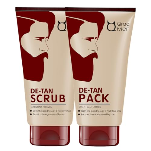 Qraa Men De Tan Pack with De Tan Scrub For Skin Lightening Brightening | Dirt & Blackhead Removal |Tan Removal Face Scrub & Pack | 100gm X 2 (Pack of 2) - Image 1