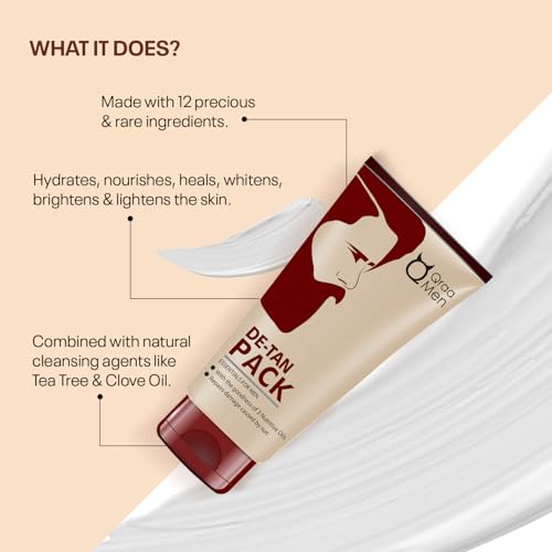 Qraa Men De Tan Pack with De Tan Scrub For Skin Lightening Brightening | Dirt & Blackhead Removal |Tan Removal Face Scrub & Pack | 100gm X 2 (Pack of 2) - Image 4