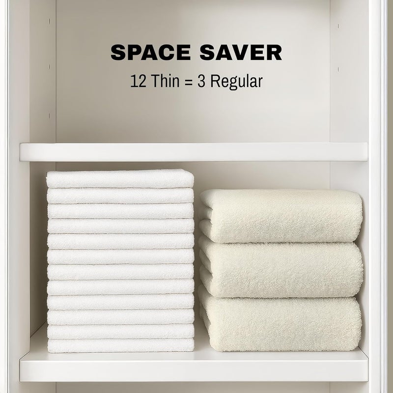 Jmr Usa Inc. JMR 12 Pack Thin 100% Cotton Utility Towels (20x40 White) - Quick-Dry, Lightweight & Economical for Pets, Gym, Cleaning, Kitchen, Travel, Hair, Auto - Practical Multi-Use Space Saver, Bulk Value - Image 3