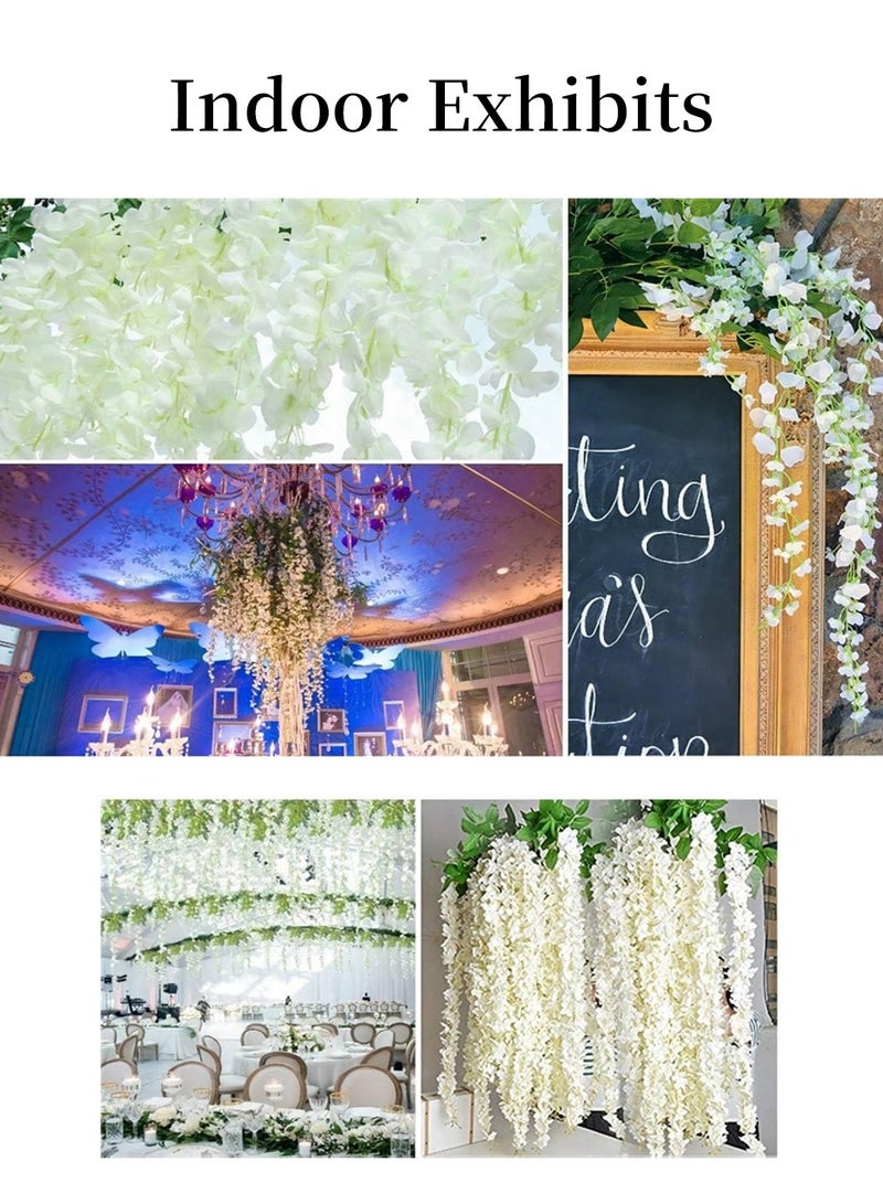 ليوكور 24 قطعة من زهرة الوستارية الاصطناعية المزيفة، إكليل من الحرير الكثيف من راتا معلق لحفلات الزفاف والحديقة الخارجية وديكور جدار المنزل أبيض/أخضر - Image 3