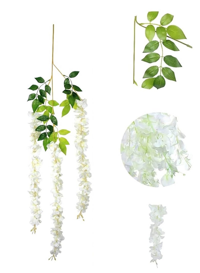 ليوكور 24 قطعة من زهرة الوستارية الاصطناعية المزيفة، إكليل من الحرير الكثيف من راتا معلق لحفلات الزفاف والحديقة الخارجية وديكور جدار المنزل أبيض/أخضر - Image 5