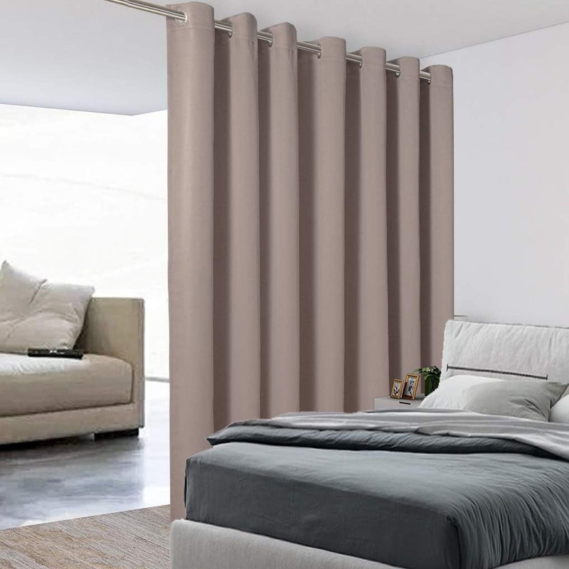 BONZER Room Divider Curtain Total Privacy Wall Noise Reducing Extra Wide Blackout Curtains for Patio Sliding Glass Door, 96L x 120W Inch (8L x 10W ft), 1 Panel, Khaki - Image 1
