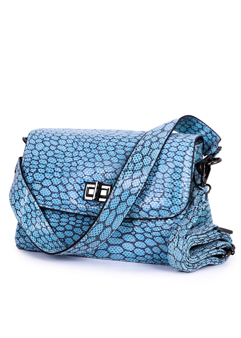 Elegant Teal Snake Print Crossbody Bag - Image 1