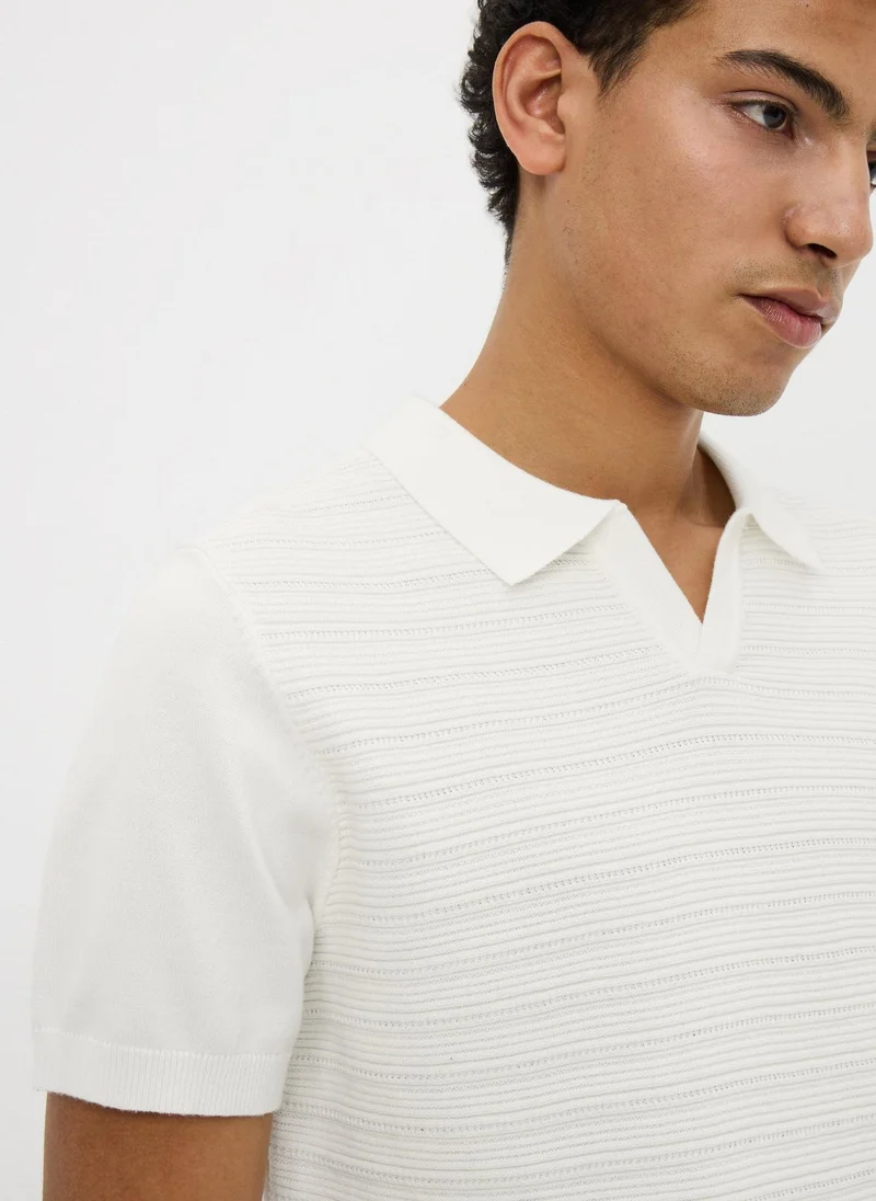 Matalan Cream Textured Open Collar Polo Top