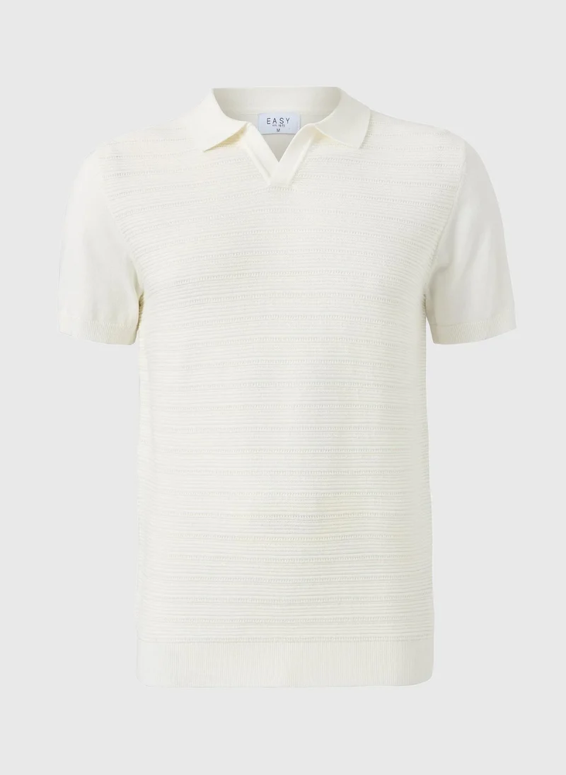 Matalan White Cream Textured Open Collar Polo Top for Men | Best Price UAE