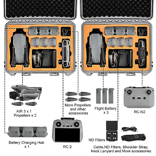 YETEETH حافظة يتيث الصلبة لطائرة DJI Air 3S مقاومة للماء وضغط لحمل ملحقات DJI Air 3S3 تناسب RC 2RCN2RCN3 رمادي - Image 5