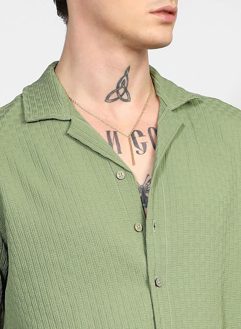 CAHOOT  Men's Pistachio Green Oversized Interwine Shirt for Men | Best Price UAE