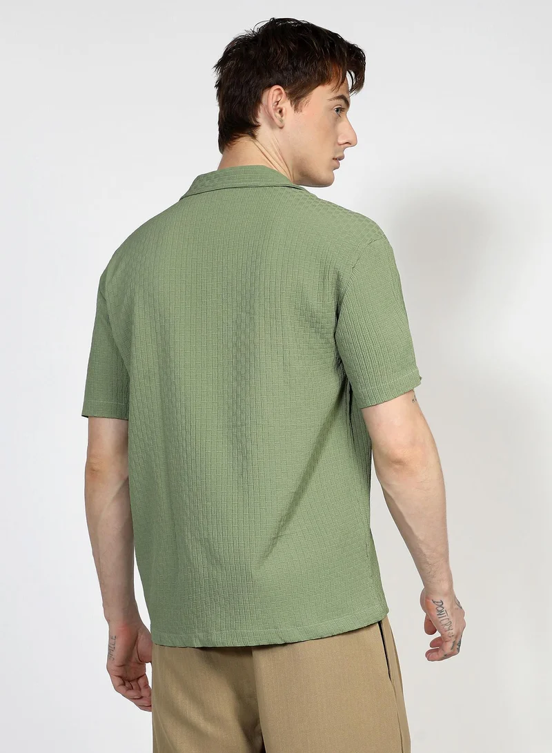 CAHOOT  Men's Pistachio Green Oversized Interwine Shirt for Men | Best Price UAE