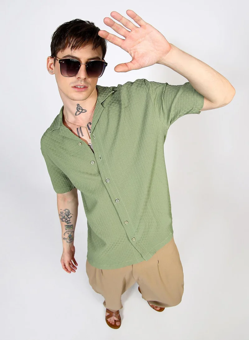 CAHOOT  Men's Pistachio Green Oversized Interwine Shirt for Men | Best Price UAE