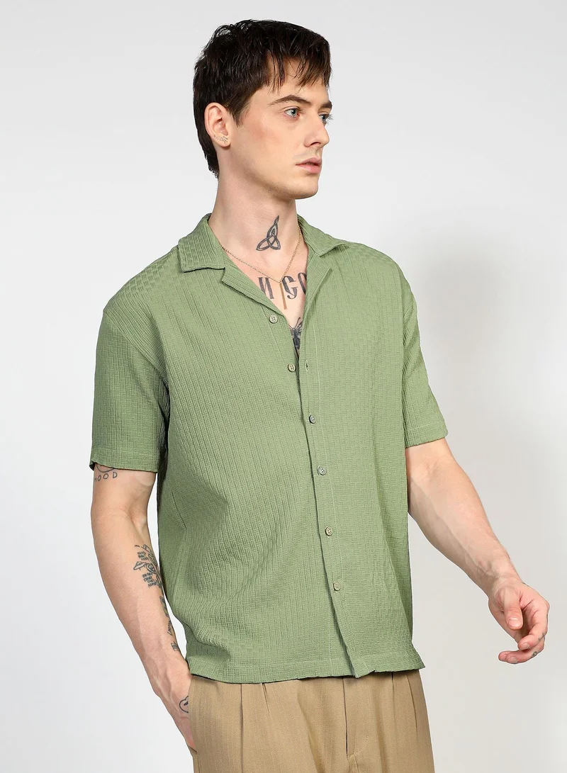 CAHOOT  Men's Pistachio Green Oversized Interwine Shirt for Men | Best Price UAE