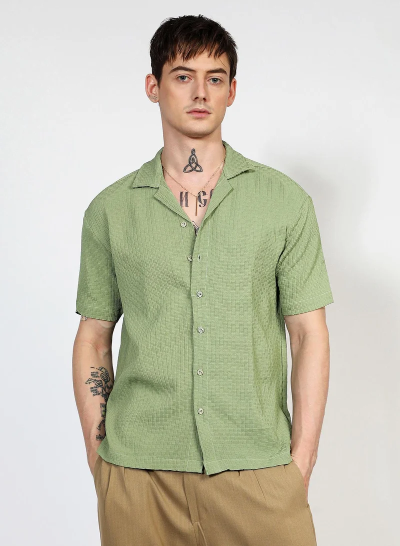 Campus Sutra Men's Pistachio Green Oversized Interwine Shirt