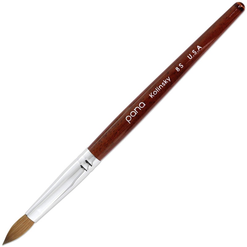 Pana PANA Pure Kolinsky Hair Bristles Acrylic Nail Brush Oval Crimped Shaped Mahogany Wood Handle Professional Salon Quality Size 8 Mahogany