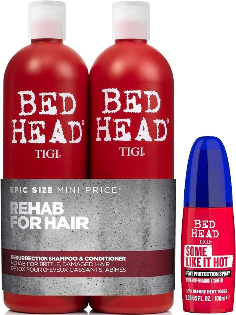 TIGI Bed Head Damaged Hair Set with Shampoo Conditioner and Heat Protection Spray