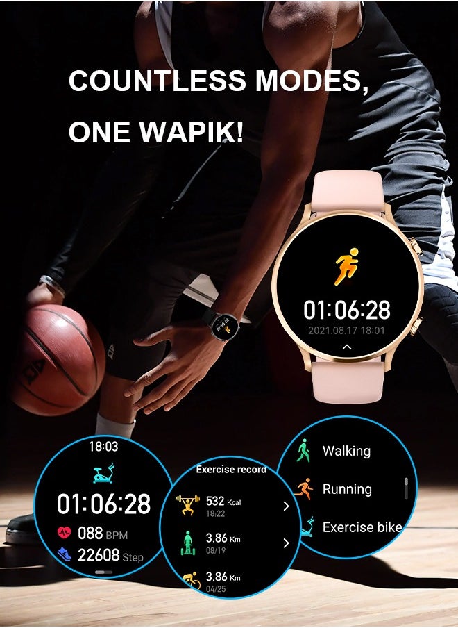 WAPIK - Korean Brand Smart Watch Y5，Business Smartwatch, Waterproof Fitness Watch, Bluetooth Calling, Compatible with Android and iOS,Smartwatch For Men, Zinc Alloy Vacuum Plating, Heart Rate Monitoring，Gold - Image 1
